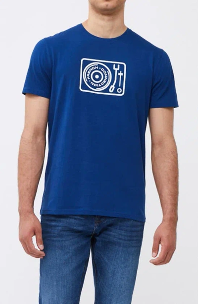 French Connection Turntable Organic Cotton Graphic T-shirt In Navy