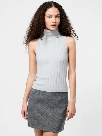 French Connection Rib Turtleneck Sleeveless Sweater In Gray