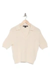 French Connection V Neck Collar Short Sleeve Sweater In Oatmeal Melange