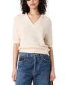 French Connection V Neck Collar Short Sleeve Sweater In Oatmeal