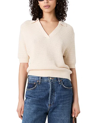 French Connection V Neck Collar Short Sleeve Sweater In Oatmeal Melange