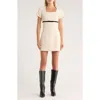 French Connection Velvet Bow Short Sleeve Cotton Bouclé Minidress In Neutral