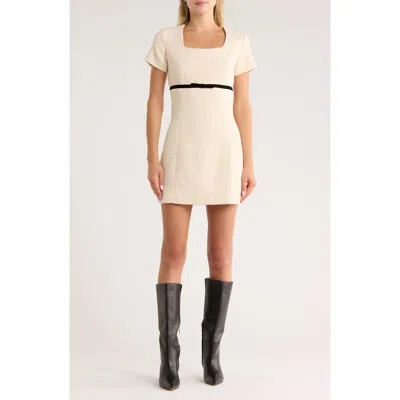 French Connection Velvet Bow Short Sleeve Cotton Bouclé Minidress In Neutral