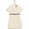 French Connection Velvet Bow Short Sleeve Cotton Bouclé Minidress In Neutral
