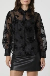 French Connection Velvet Burnout Organza Sheer Shirt In Black