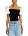 French Connection Velvet Carey Satin Bow Top In Black/porcelain