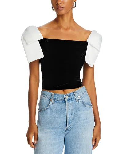 French Connection Velvet Carey Satin Bow Top In Blackout