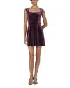 French Connection Square Neck Stretch Velvet Minidress In Burgundy Red