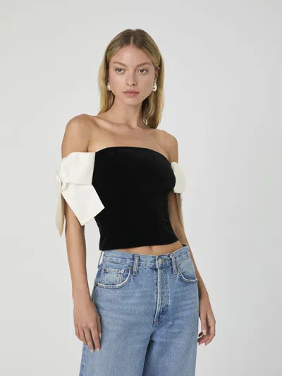 French Connection Velvet Satin Bow Strapless Top  Tops In Black