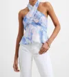 French Connection Verona Cross Neck Top In Dalla Baja Blue In Blue