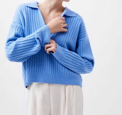 FRENCH CONNECTION VHARI COLLAR LONG SLEEVE JUMPER IN DUSTED BLUE