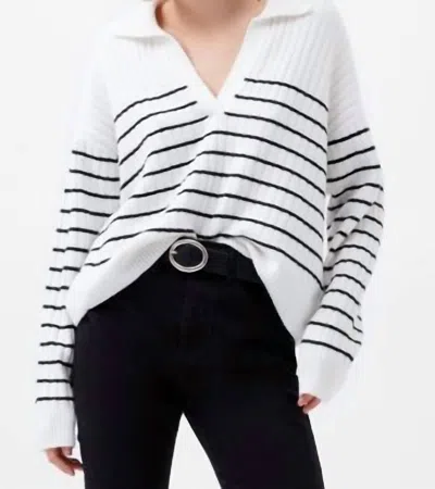 FRENCH CONNECTION VHARI COLLAR STRIPE JUMPER IN WINTER WHITE/BLACK