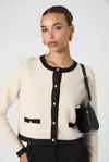 French Connection Vhari Contrast Trim Cardigan In Cream
