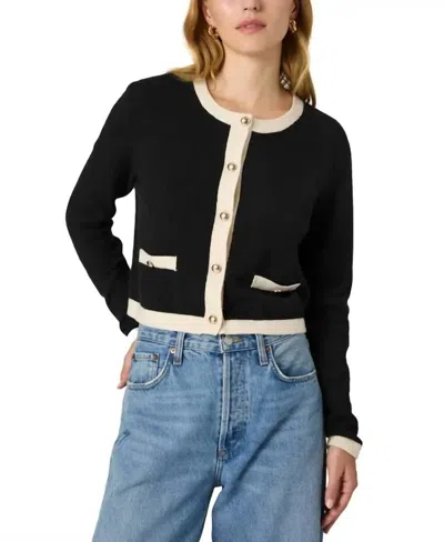 French Connection Vhari Contrast Cardigan In Black/classic Cream