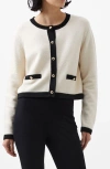 French Connection Vhari Contrast Trim Cardigan In Classic Cream