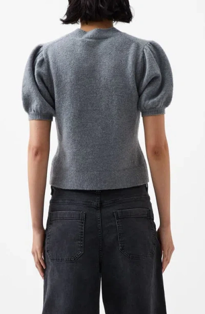 French Connection Vhari Puff Sleeve Cardigan In Mid Grey Melange