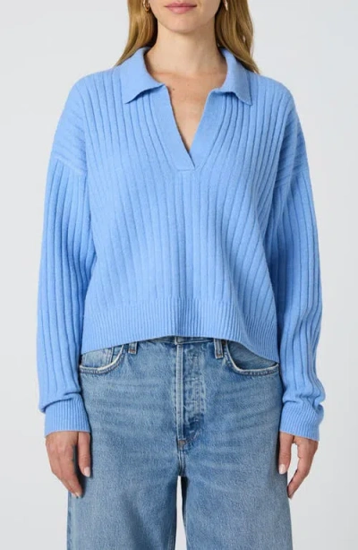 French Connection Vhari Johnny Collar Sweater In Dusted Blue In Multi