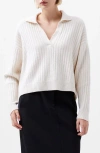 French Connection Vhari Rib Johnny Collar Sweater In Oatmeal