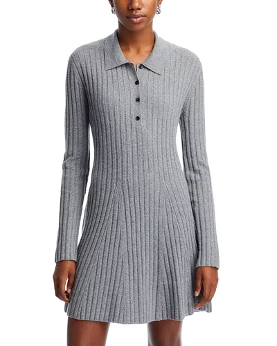French Connection Vhari Ribbed Button Up Mini Dress In Mid Grey Melange