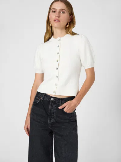 French Connection Vhari Short Sleeve Puff Cardigan  Knitwear In White