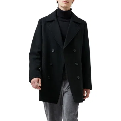 French Connection Water Repellent Black Felted Twill Peacoat In 01-black