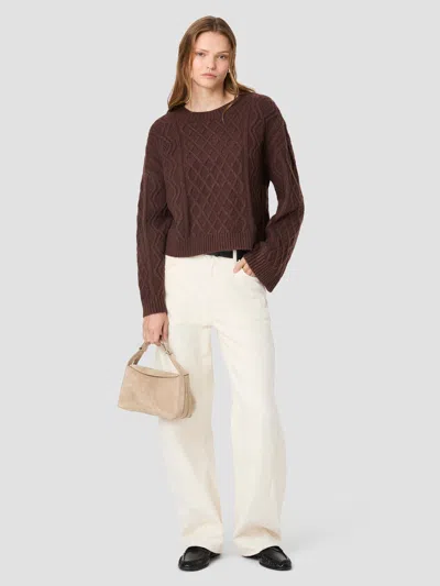 French Connection Wesley Knit Cable Pullover Sweater In Brown
