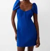 French Connection Whisper Gathered Sleeve Mini Dress In Cobalt