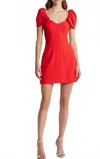 French Connection Whisper Gathered Sleeve Dress In Mars Red In Multi