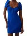 French Connection Whisper Gathered Sleeve Mini Dress In Cobalt In Blue