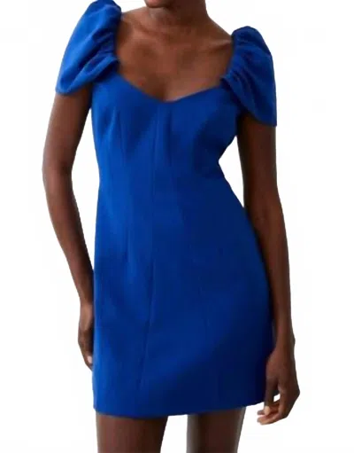 FRENCH CONNECTION WHISPER GATHERED SLEEVE MINI DRESS IN COBALT