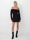 French Connection Whisper Cold Shoulder Long Sleeve Minidress In Black