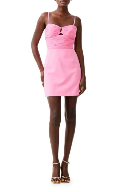 French Connection Whisper Ruched Tulle Minidress In Aurora Pink