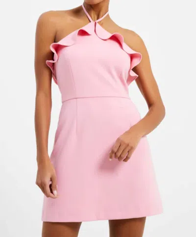 French Connection Whisper Ruffle Halter Neck Dress In Sea Pink In Multi