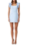 French Connection Whisper Ruffle Sleeve Minidress In Cashmere Blue