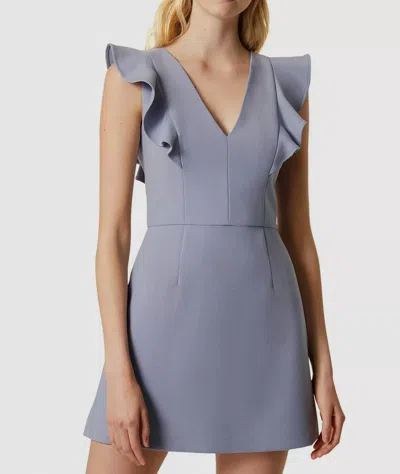 French Connection Whisper Ruffle V Neck Dress In Annabel Blue In Multi