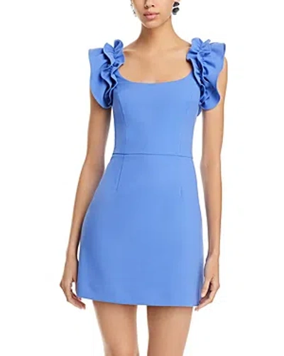 French Connection Whisper Ruffled Mini Dress In Baja Blue