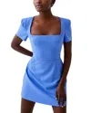 French Connection Whisper Square Neck Short Sleeve Dress In Baja Blue In Baja Blue