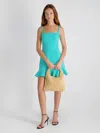 French Connection Whisper Square Neck Frill Hem Mini Dress In Green