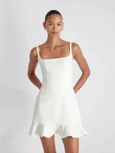 French Connection Whisper Square Neck Frill Hem Mini Dress In White
