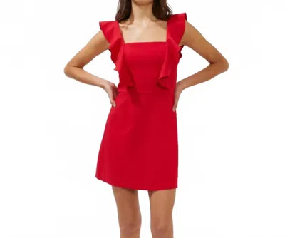 French Connection Whisper Square Neck Ruffle Dress In True Red