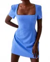 French Connection Whisper Square Neck Short Sleeve Dress In Baja Blue In Multi