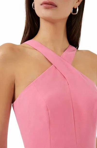 French Connection Whisper Xover Halter Neck Dress In Bubble Gum In Multi