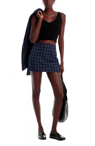 French Connection Window Pane Check Mini Skirt In Marine In Black