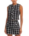 French Connection Windowpane Tweed Crop Top In Black