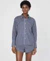 French Connection Alexis Diagonal Yoke Button Front Top In Marine,white
