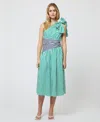 French Connection Alexis Mixed Stripe One-shoulder Cotton Dress In Green