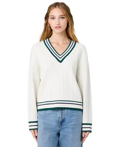 French Connection Women's Aleyna V-neck Oversized Sweater In Porc Cream,teal Marine