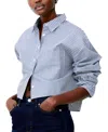 French Connection Alissa Striped Collared Shirt In Midnight Blue,linen White