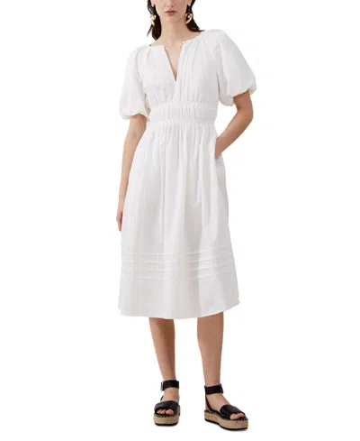 French Connection Women's Alora Puff-sleeve Midi Dress In Summer White