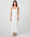 French Connection Anna Fleur Cowl Neck Satin Maxi Slipdress In Summer White,pastel Turquoise Multi Prin
